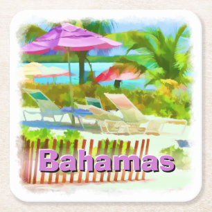 Tropische Caraïben Island Beach Scene - Painterly Vierkante Kartonnen Onderzetter