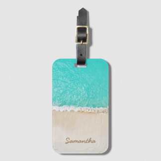Tropische Caribische strand, golven en zand Bagagelabel