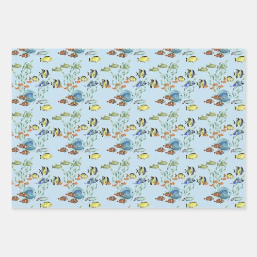 Tropische Cartoons, blauwe Waterverf Inpakpapier Vel (Voorkant)