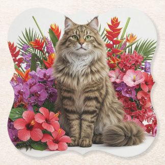 Tropische Cat Floral Bracket Onderzetters ontwerp.