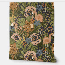 Tropische Cheetah en Flamingo Floral Wallpaper