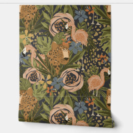 Tropische Cheetah en Flamingo Floral Wallpaper Behang