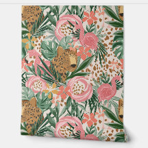 Tropische Cheetah en Flamingo Floral Wallpaper