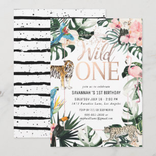 Tropische Chic Roze Wilde Eén Verjaardagsfeestje Kaart