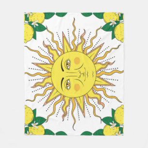Tropische citroenvruchten, Sun Face. Fleece Deken