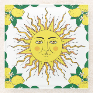 Tropische citroenvruchten, Sun Face. Glazen Onderzetter