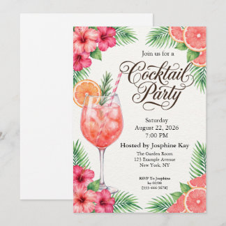 Tropische Citrus Zomer Cocktailparty Uitnodiging