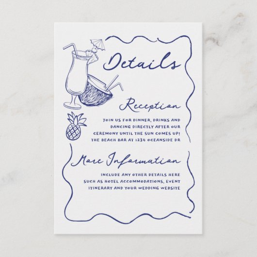Tropische cocktail en ananas bruiloft details informatiekaartje (Voorkant)