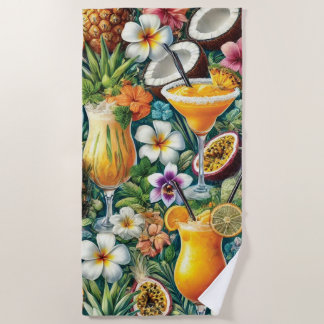 Tropische cocktail en bloemen ontwerp strandlaken