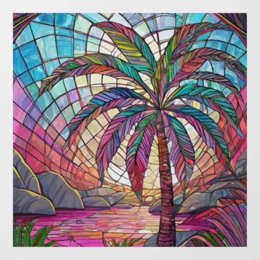 Tropische Coco palm Glas in lood kunst Raamsticker (Vel)