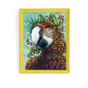 Tropische Cute Bloemrijke Papegaai Vogel Kunst Pos Poster