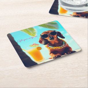 Tropische Dachshund Party Drink Coasters Vierkante Kartonnen Onderzetter