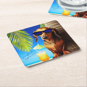 Tropische Dachshund Party Drink Coasters Vierkante Kartonnen Onderzetter