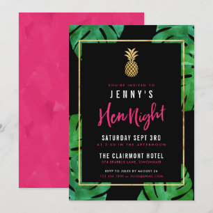 Tropische dennacht / roze & zwarte & goudanananas kaart