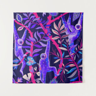 Tropische dieren: blauwe apen patroon. wandkleed