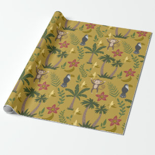 Tropische dieren naadloze patroonaap, ara cadeaupapier