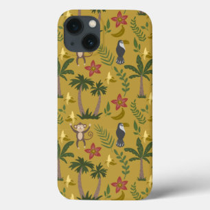Tropische dieren naadloze patroonaap, ara iPhone 13 hoesje