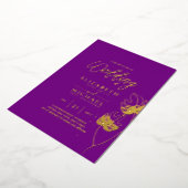 Tropische Disco Trouw Uitnodiging Goud Magenta Fol (Gedraaid)