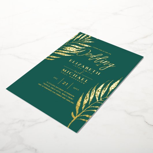 Tropische Disco Trouw Uitnodiging Goud Teal Groen (Gedraaid)