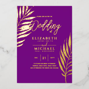 Tropische Disco Wedding Invitation Gold Magenta Folie Uitnodiging
