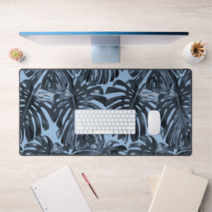 Tropische donkerblauwe Monstera-junglebladeren Bureaumat