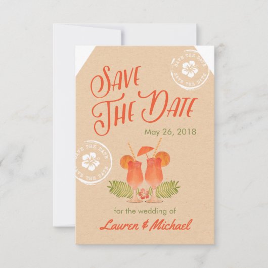 Tropische Drinken Destination Wedding Sla de datum Save The Date (Voorkant)
