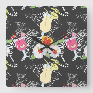 Tropische Drinken met dieren Vierkante Klok