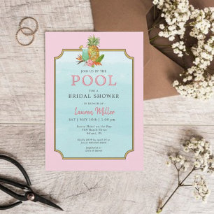 Tropische drinken Poolside Bridal doucheuitnodigin Kaart