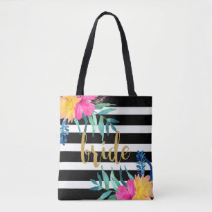 Tropische druppels, zwart en wit, Bouquet Tote Bag