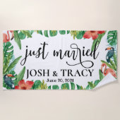 Tropische echtgenote en man, pas getrouwd op maat strandlaken (Voorkant)