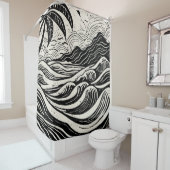 Tropische eiland lithografie print douchegordijn (In situ)