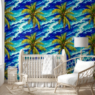 Tropische eiland palmbomen kust oceaan strand behang