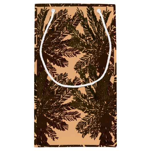 tropische eilandpalmbladeren bruin en groen klein cadeauzakje (Achterkant)