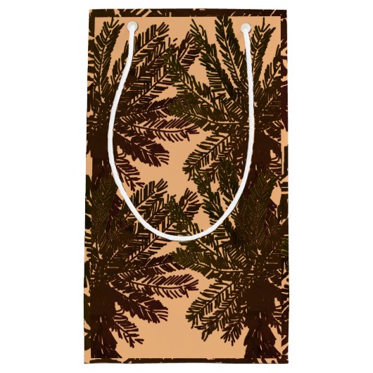 tropische eilandpalmbladeren bruin en groen klein cadeauzakje (Voorkant)