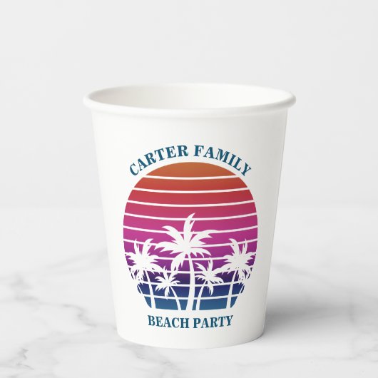Tropische eilandroze palmboom - Aangepast strand Papieren Bekers (Achterkant)