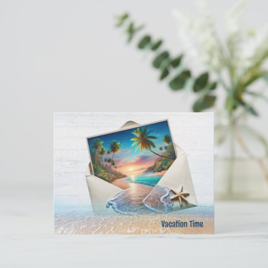 Tropische eilandscène in envelop briefkaart (Staand voorkant)