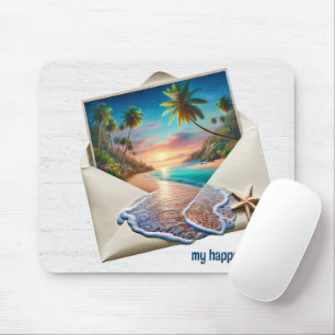 Tropische eilandscène in envelop muismat