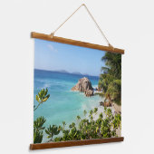 Tropische eilandstrand Rocks Palm Trees Hangend Wandkleed (Gebogen)