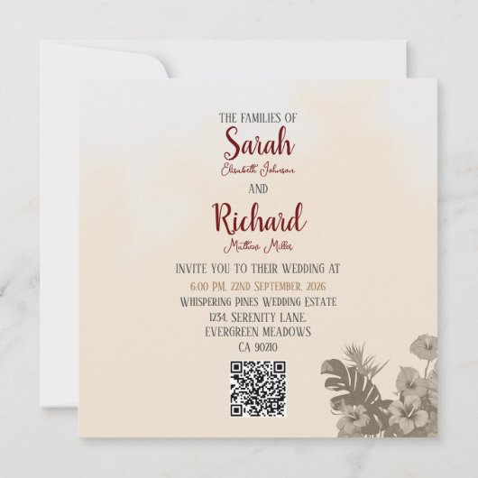 Tropische Elegantie bruiloft uitnodiging (Achterkant)