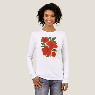 Tropische elegantie rode hibiscus op zwart Tri-Blend shirt