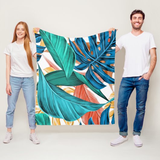 Tropische exotische palm en bladeren fleece deken (In situ)