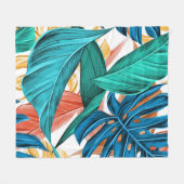 Tropische exotische palm en bladeren fleece deken (Voorkant (Horizontaal))