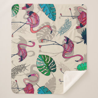 Tropische Fantasie: Flamingo Bladpatroon Sherpa Deken