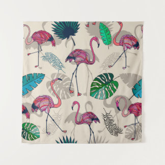 Tropische Fantasie: Flamingo Bladpatroon Wandkleed