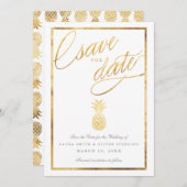 Tropische faux gouden anananas behalve de datum save the date (Voorkant / Achterkant)