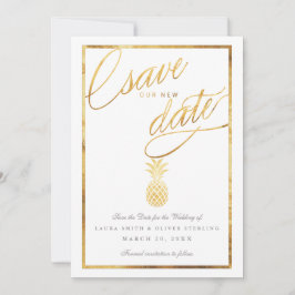 Tropische faux gouden anananas bespaart onze nieuw save the date