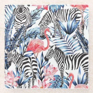 Tropische flair: Flamingo Zebra Paradise Glazen Onderzetter