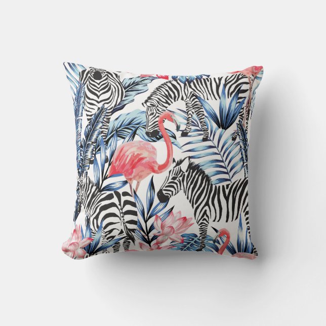 Tropische flair: Flamingo Zebra Paradise Kussen (Voorkant)