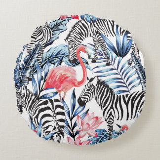 Tropische flair: Flamingo Zebra Paradise Rond Kussen
