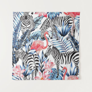 Tropische flair: Flamingo Zebra Paradise Wandkleed